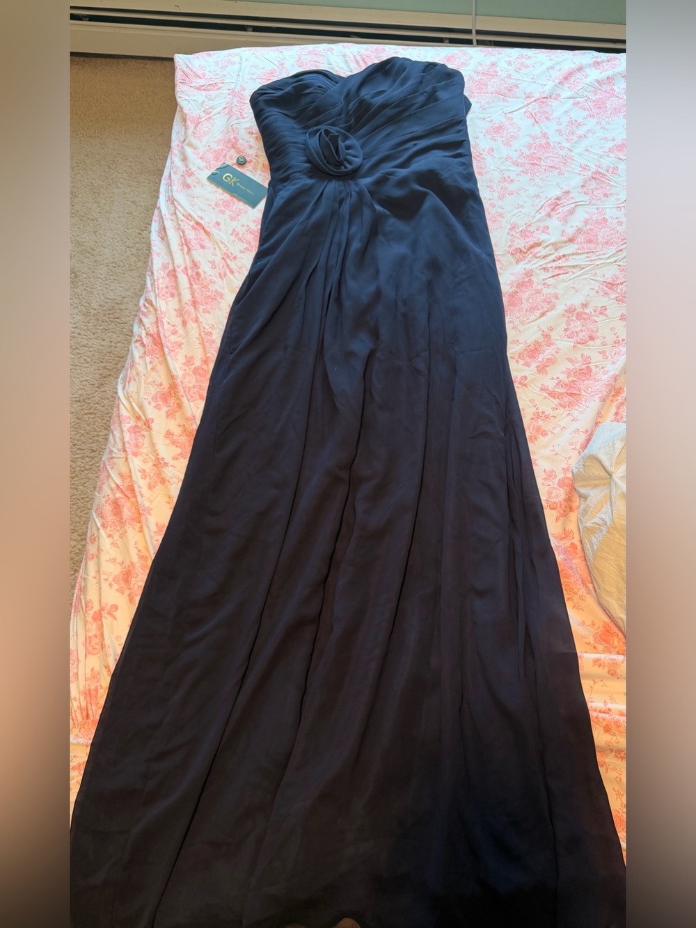 Grace Karin Black Strapless Maxi Skirt with Rosette Detail